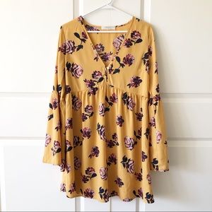 Rokoko by Dazz Mustard Floral Boho Babydoll Dress